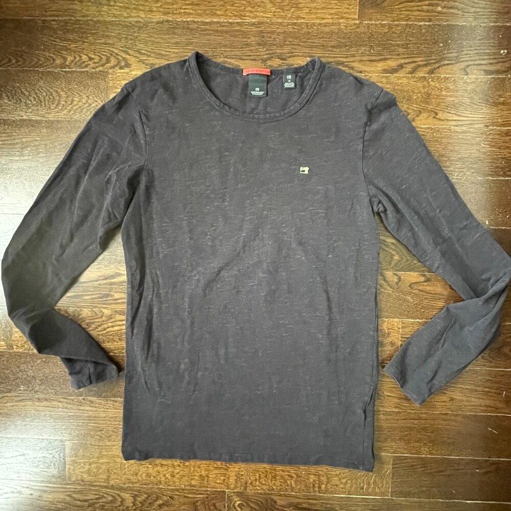 Scotch & Soda Men's Heathered Black Long Sleeve Crew Neck T-shirt-MED